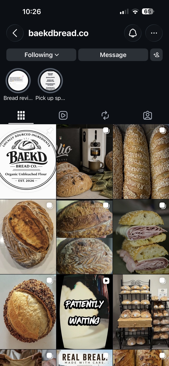 BAEKD Bread Co. Instagram feed