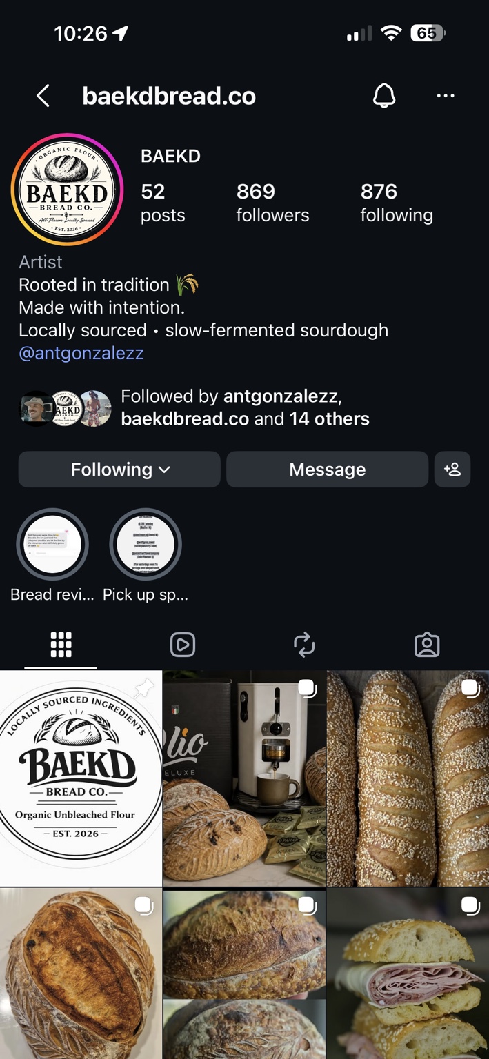 BAEKD Bread Co Instagram profile